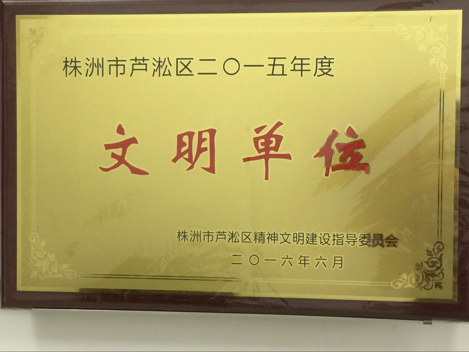 芦淞区土地储备中心被评为株洲市芦淞区2015年文明单位